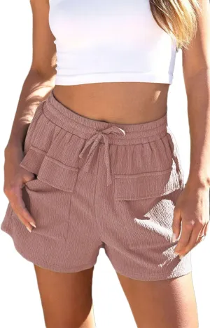 Dokotoo Womens 2024 Casual Shorts Waist Drawstring Front Pockets Comfy Elastic Summer Shorts with Pockets S-XL