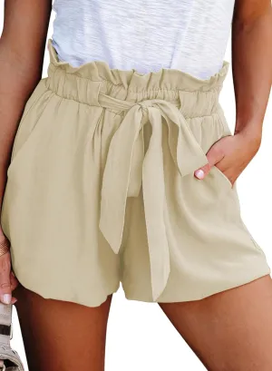 Dokotoo Womens Casual Summer 2024 Ruffle Belted Elastic Waist Shorts with Pockets