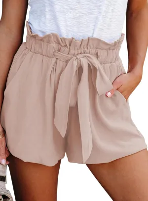 Dokotoo Womens Casual Summer 2024 Ruffle Belted Elastic Waist Shorts with Pockets