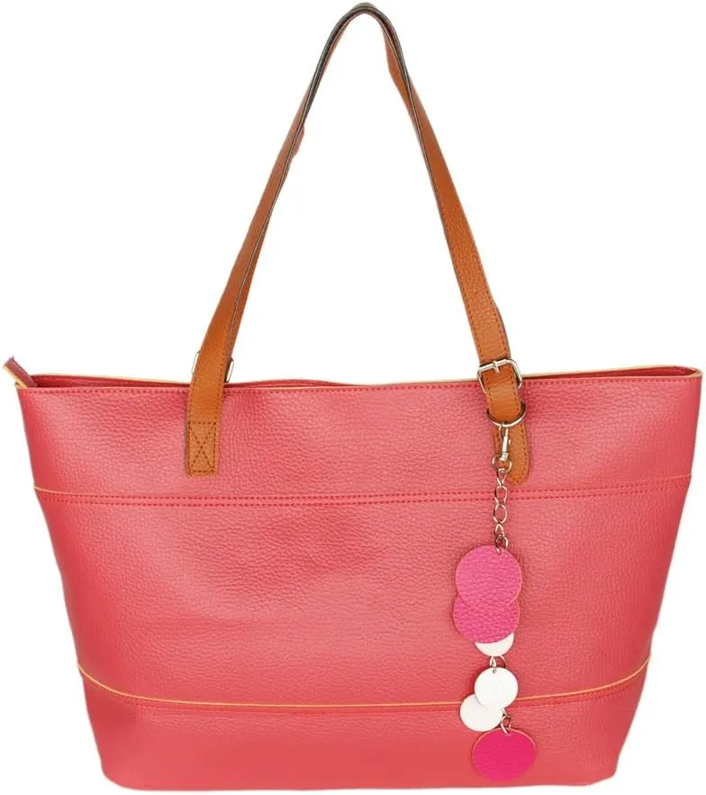 [Dolce Pink Lady] Fashion Double Handle Leatherette Satchel Bag Handbag Purse