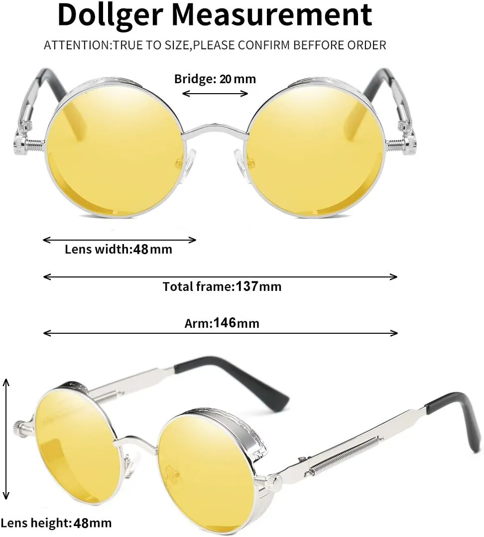 Dollger Vintage Steampunk Retro Metal Round Circle Frame Sunglasses