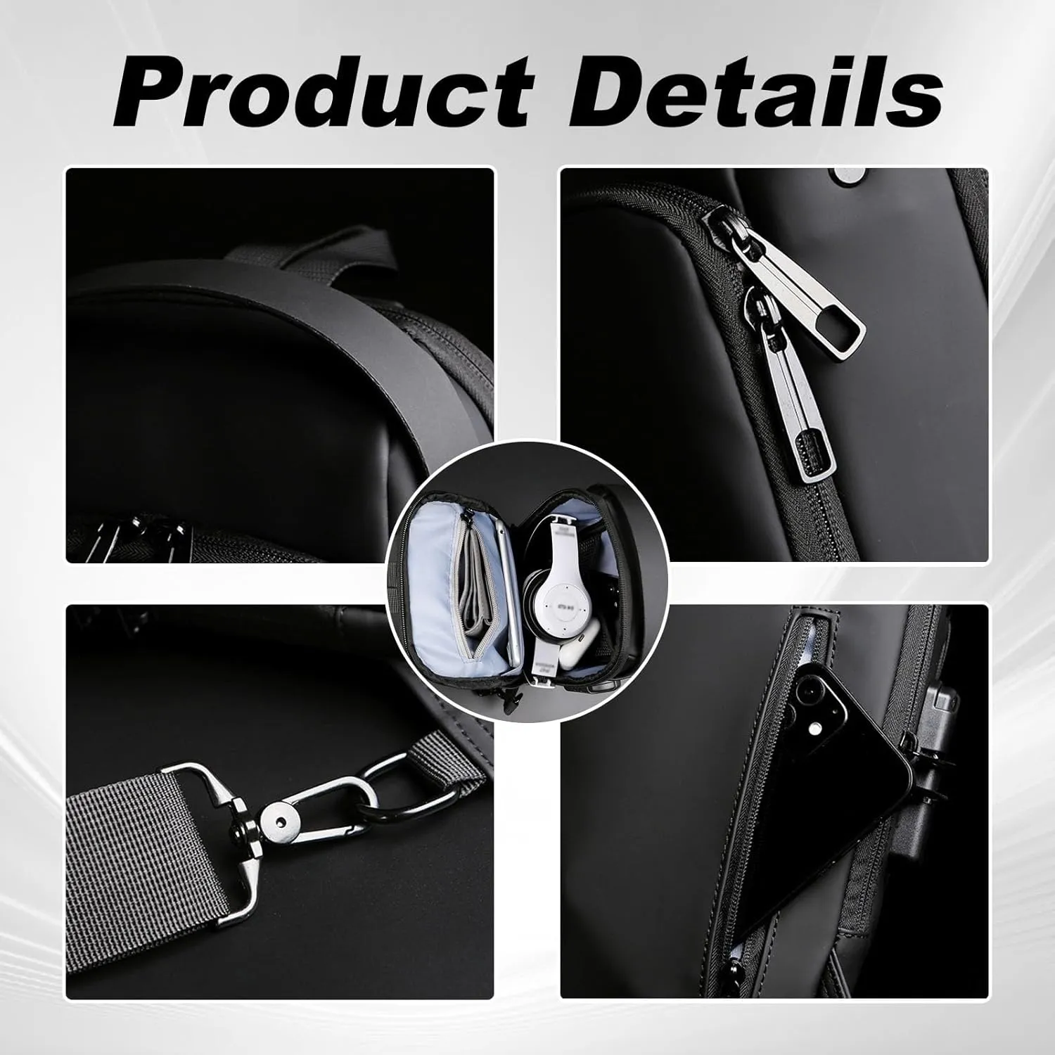 DOTH Carbon Fiber Streamline Anti-theft Sling Bag, USB Charging Sport Sling, Waterproof Shoulder Backpack, Sports Crossbody Bag (Blue with Brown)