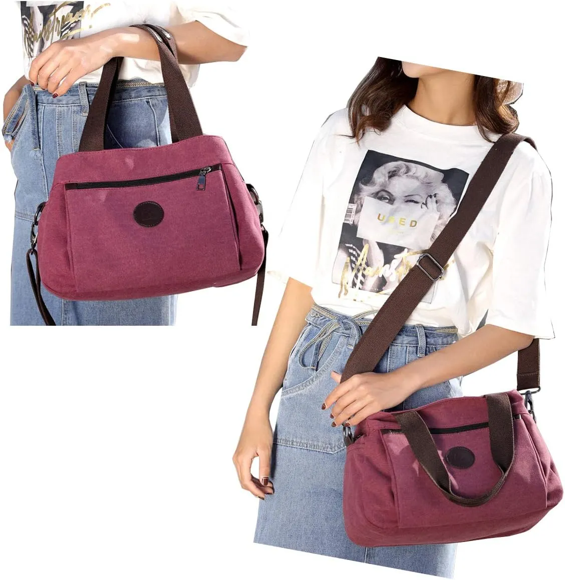 DOURR Hobo Handbags Canvas Crossbody Bags for Women, Multi Compartment Tote Purse Medium Satchel