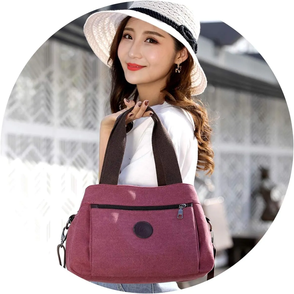 DOURR Hobo Handbags Canvas Crossbody Bags for Women, Multi Compartment Tote Purse Medium Satchel