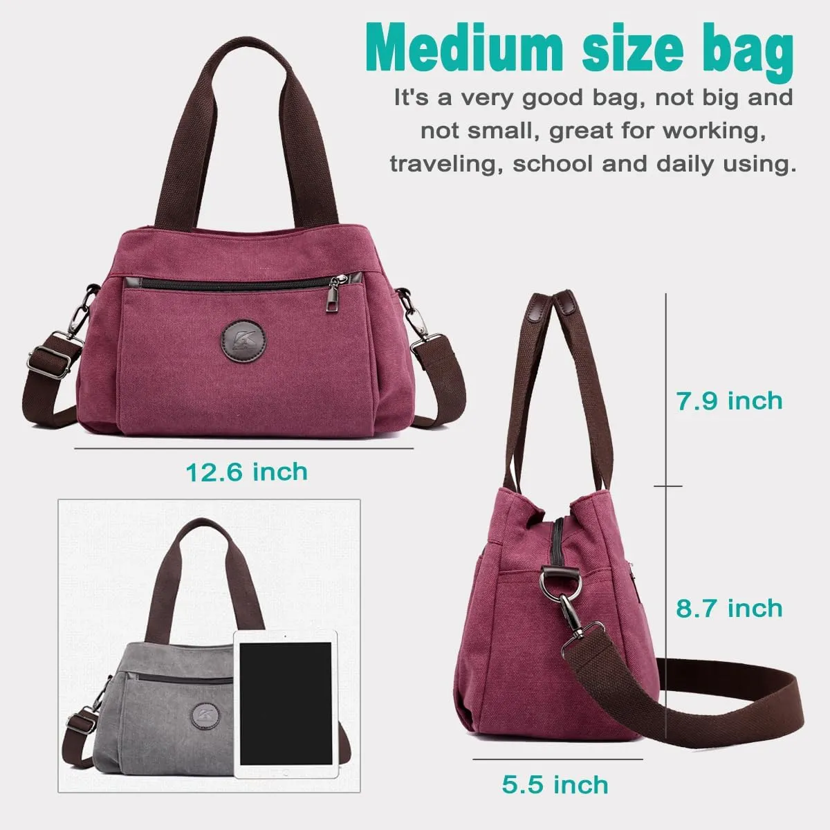 DOURR Hobo Handbags Canvas Crossbody Bags for Women, Multi Compartment Tote Purse Medium Satchel