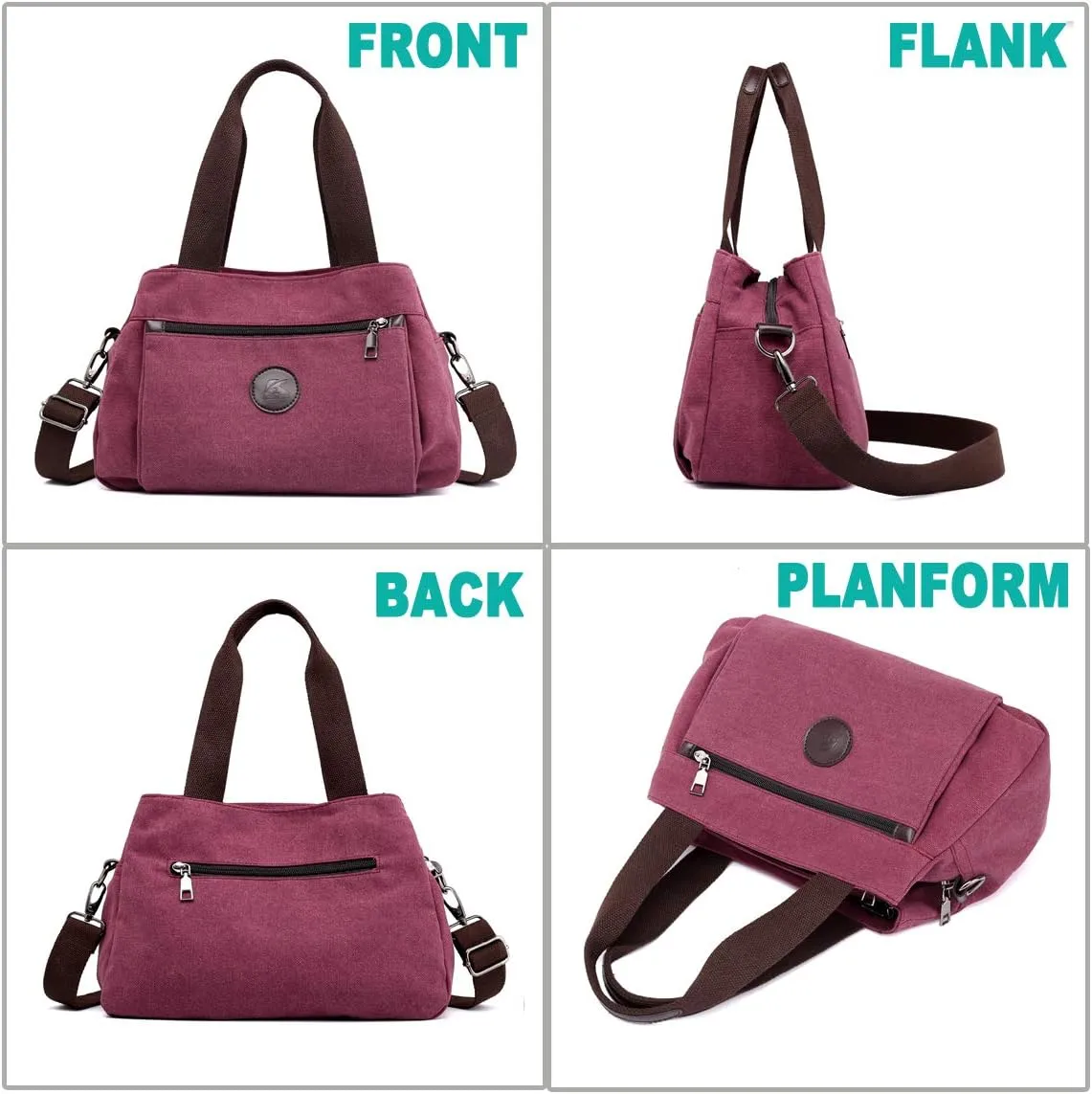 DOURR Hobo Handbags Canvas Crossbody Bags for Women, Multi Compartment Tote Purse Medium Satchel