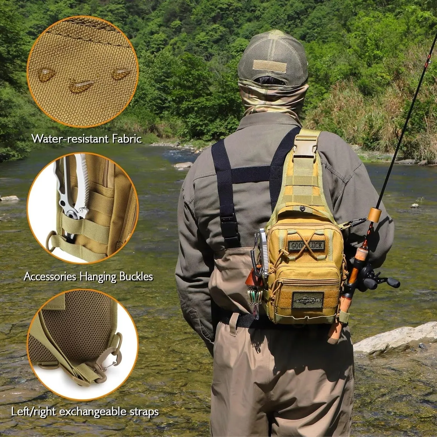 Dovesun Small Fishing Backpack, Waterproof Fly Fishing Sling Pack Tackle Bag with Tackle Boxes