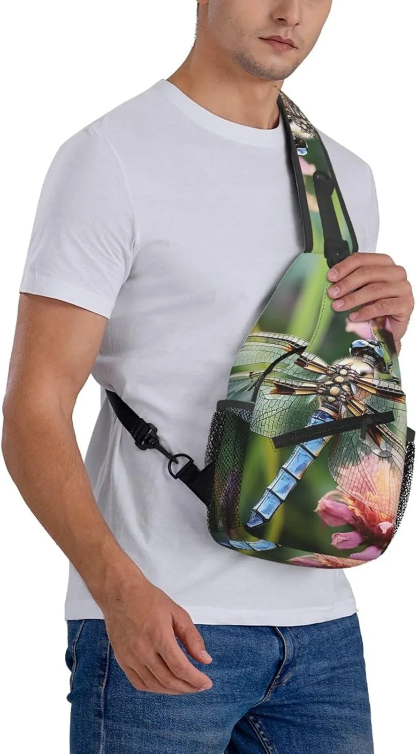Dragonfly Insects Flowers Sling Bag Backpack For Men Cross Chest Bag Crossbody Shoulder Bag Travel Hiking Daypack