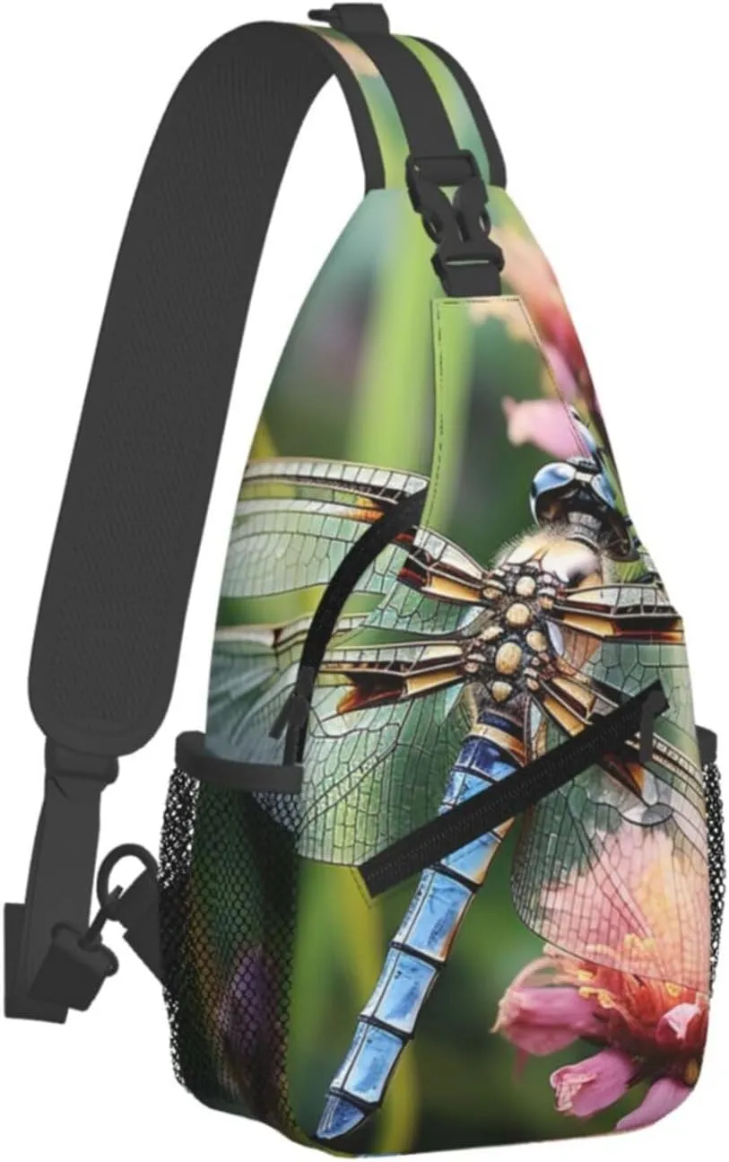 Dragonfly Insects Flowers Sling Bag Backpack For Men Cross Chest Bag Crossbody Shoulder Bag Travel Hiking Daypack