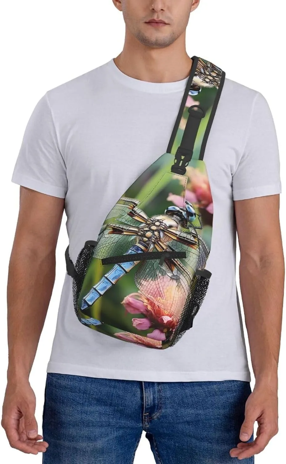 Dragonfly Insects Flowers Sling Bag Backpack For Men Cross Chest Bag Crossbody Shoulder Bag Travel Hiking Daypack