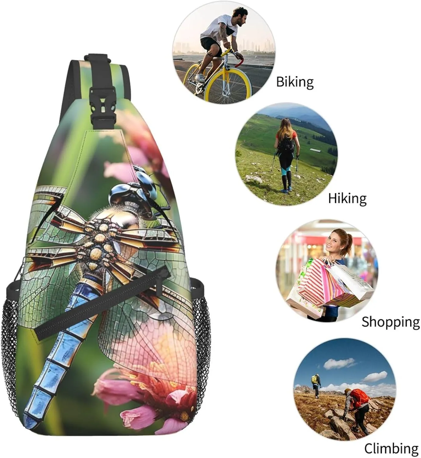 Dragonfly Insects Flowers Sling Bag Backpack For Men Cross Chest Bag Crossbody Shoulder Bag Travel Hiking Daypack
