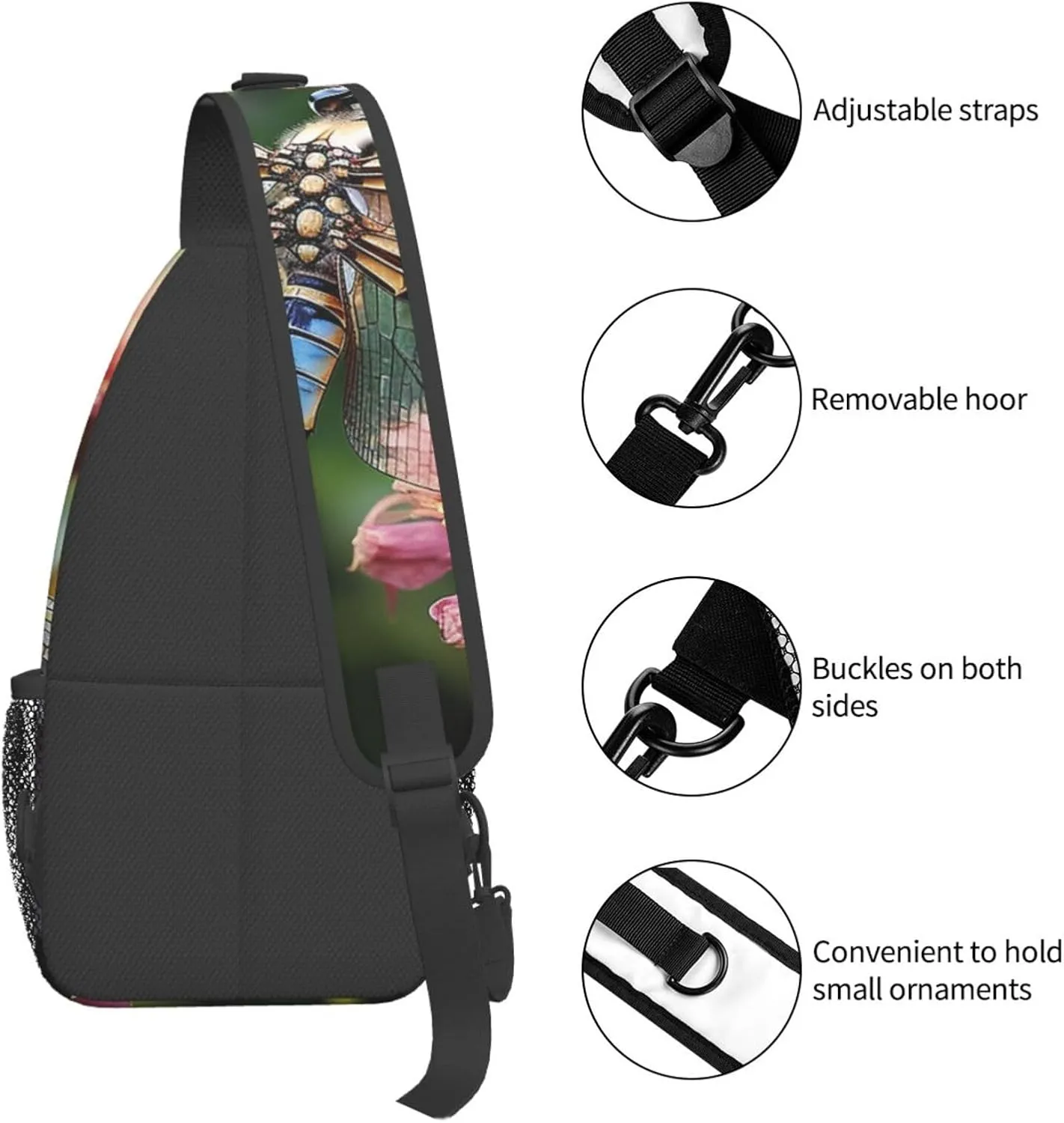 Dragonfly Insects Flowers Sling Bag Backpack For Men Cross Chest Bag Crossbody Shoulder Bag Travel Hiking Daypack