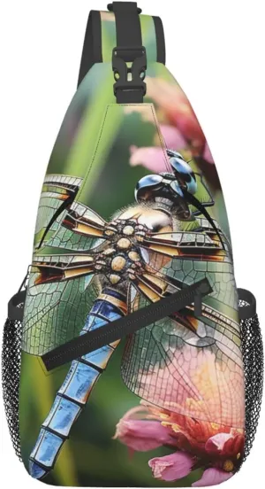 Dragonfly Insects Flowers Sling Bag Backpack For Men Cross Chest Bag Crossbody Shoulder Bag Travel Hiking Daypack