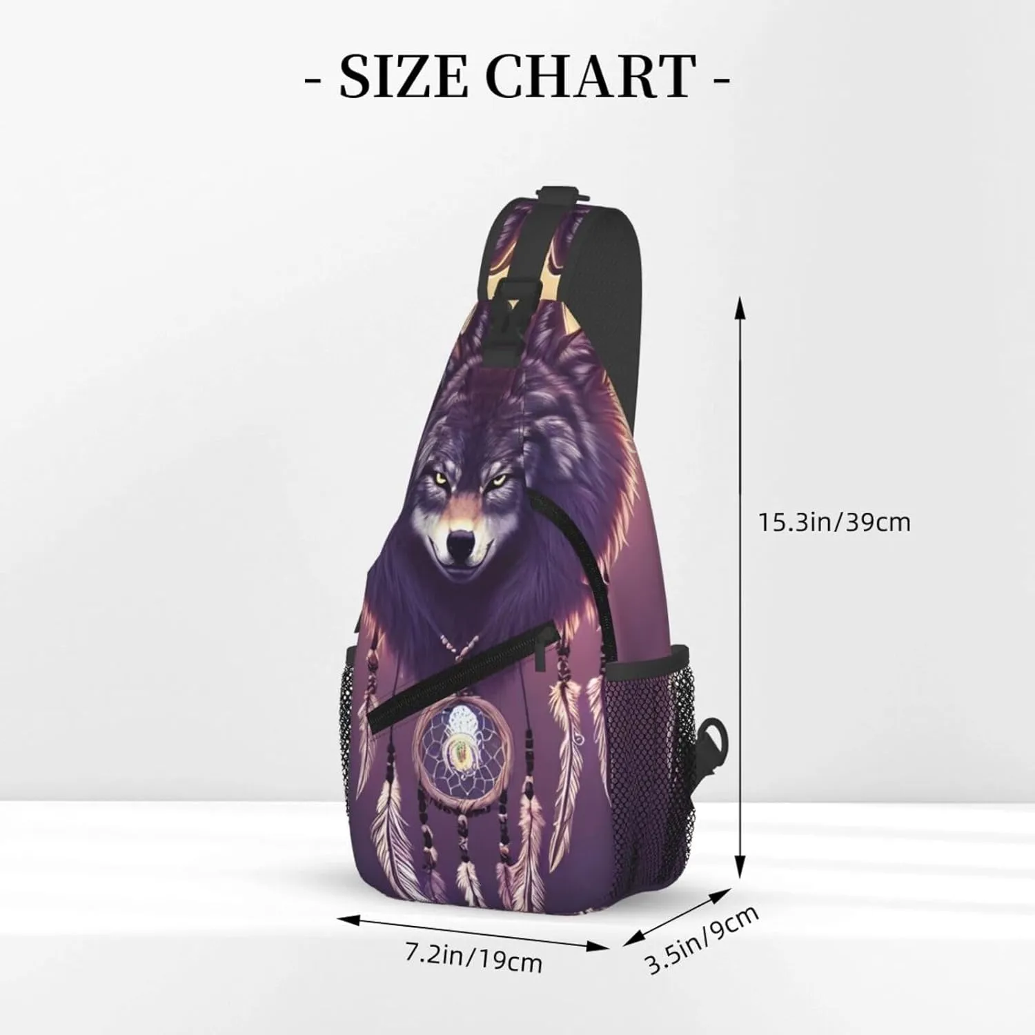 Dream Catcher Wolf Sling Bag For Women Men Wolf Pattern Backpack Crossbody Shoulder Bag Sling Backpack Chest Bag Travel Hiking Casual Sport Daypack