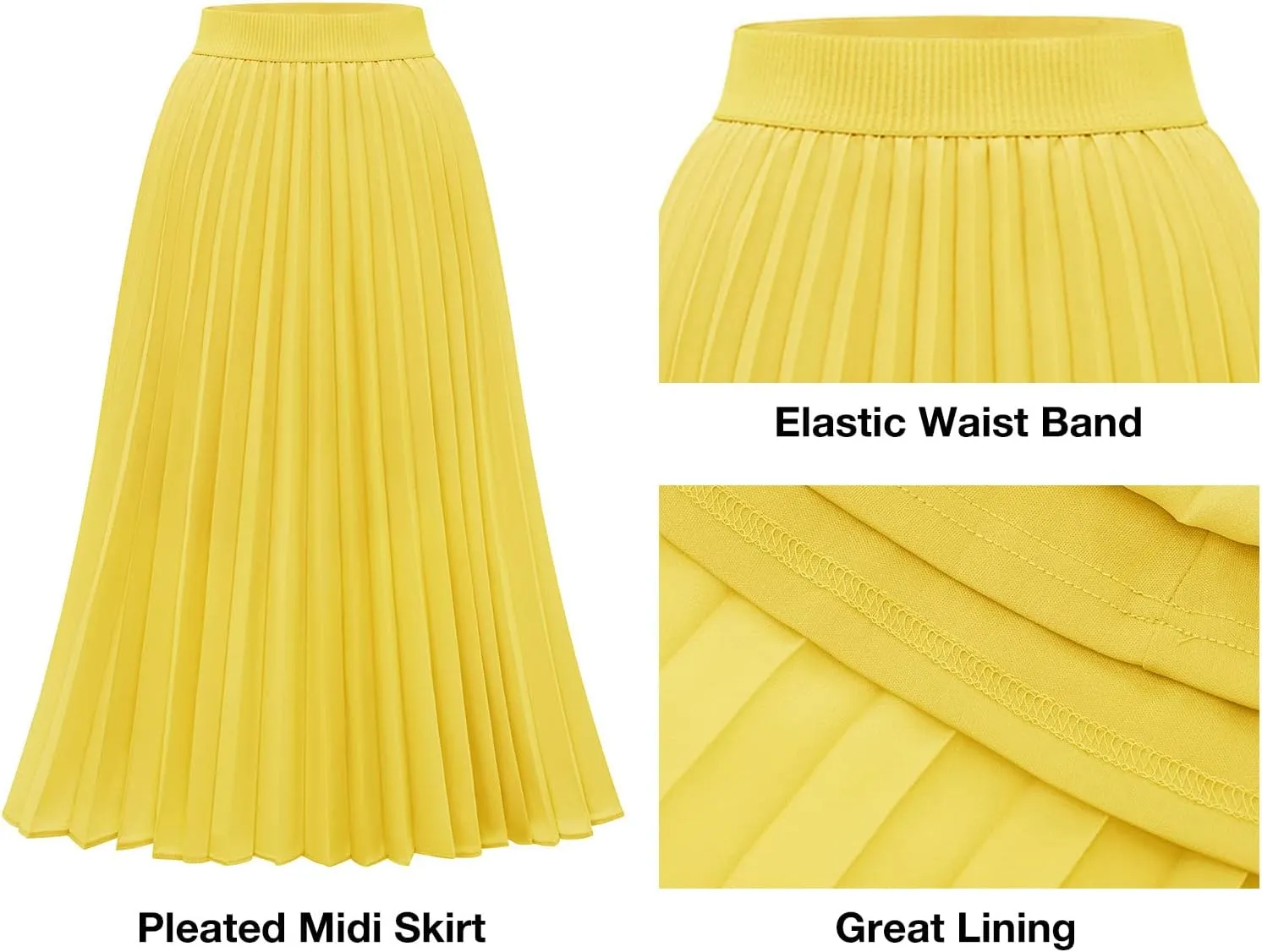 DRESSTELLS Pleated Midi Skirts for Women, Aline Long High Elastic Waisted Summer Flowy Chiffon Swing Skirt