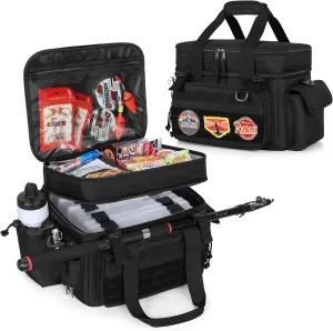 DSLEAF Fishing Tackle Bag for 3500/3600 Boxes - Soft Waterproof Bottom with Rod Holder Straps for Saltwater or Freshwater Fishing