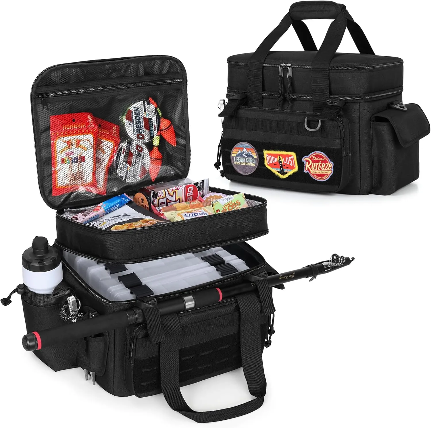DSLEAF Fishing Tackle Bag for 3500/3600 Boxes - Soft Waterproof Bottom with Rod Holder Straps for Saltwater or Freshwater Fishing