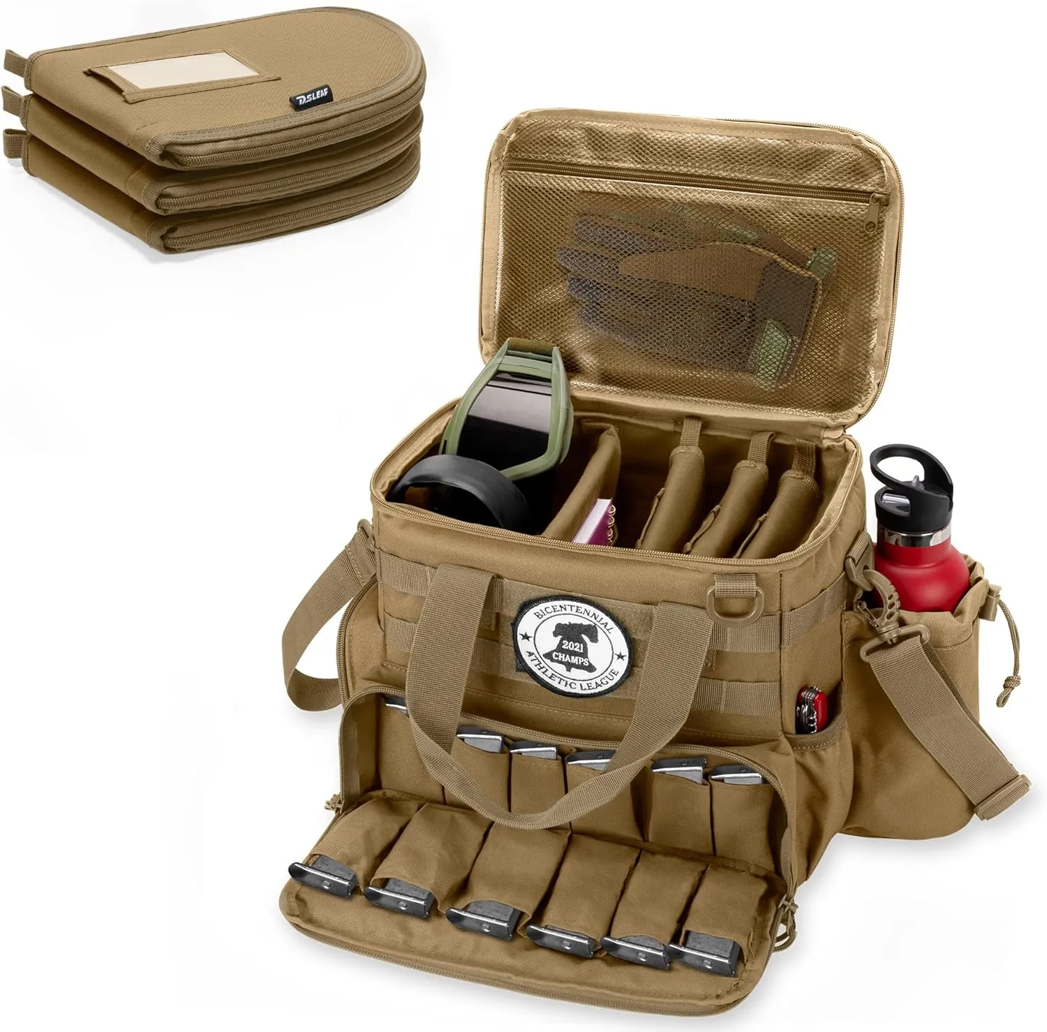 DSLEAF Tactical Gun Range Bag with 3 Pistol Cases, Gun Duffle Range Bag with 12X Magazine Slots and Extra Pockets for Shooting and Hunting