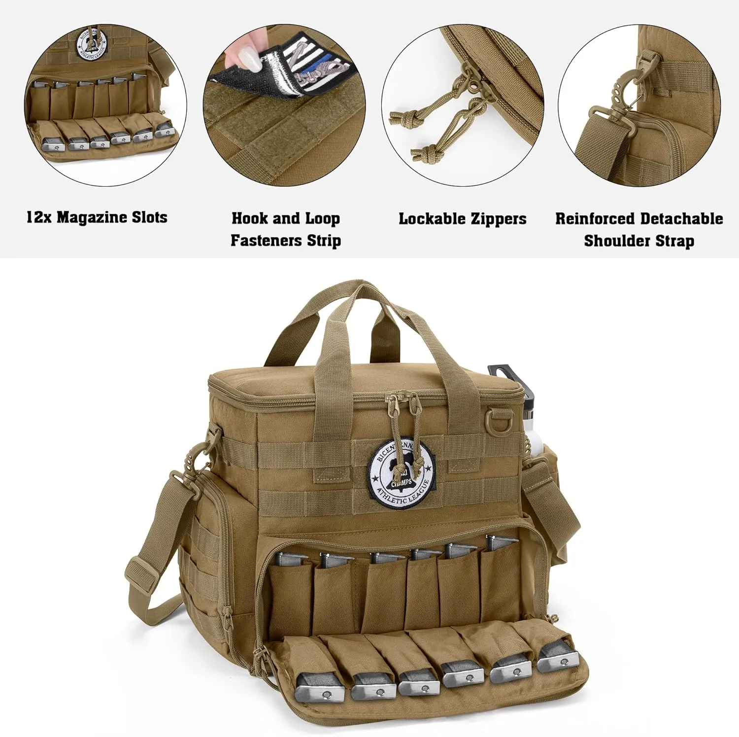 DSLEAF Tactical Gun Range Bag with 3 Pistol Cases, Gun Duffle Range Bag with 12X Magazine Slots and Extra Pockets for Shooting and Hunting