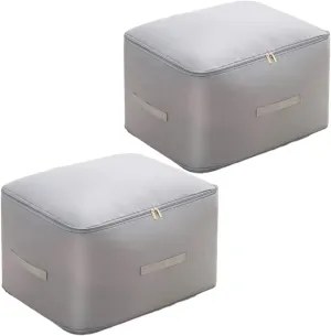 Dxcaicc 2 Packs Self-Compression Storage Tote Bags - Extra Large Space Saving Organizer with Secure Zipper Closure & Carry Handles for Moving/Home Organization,Gray,XL