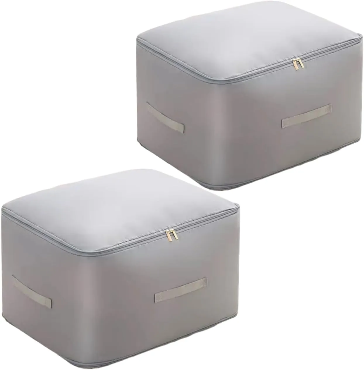 Dxcaicc 2 Packs Self-Compression Storage Tote Bags - Extra Large Space Saving Organizer with Secure Zipper Closure & Carry Handles for Moving/Home Organization,Gray,XL