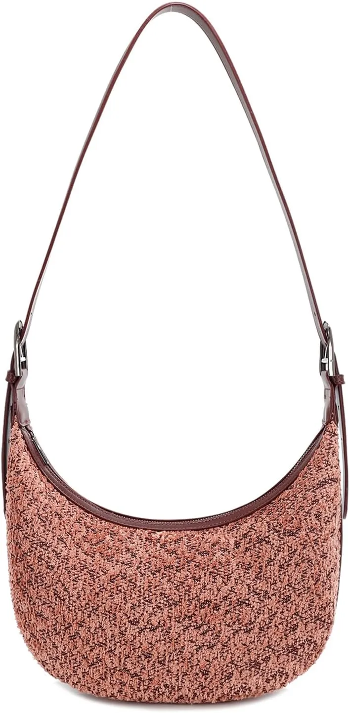 E Sherpa Shoulder Bag for Women Jacquard Fleece Hobo Tote Handbag Clutch Purse
