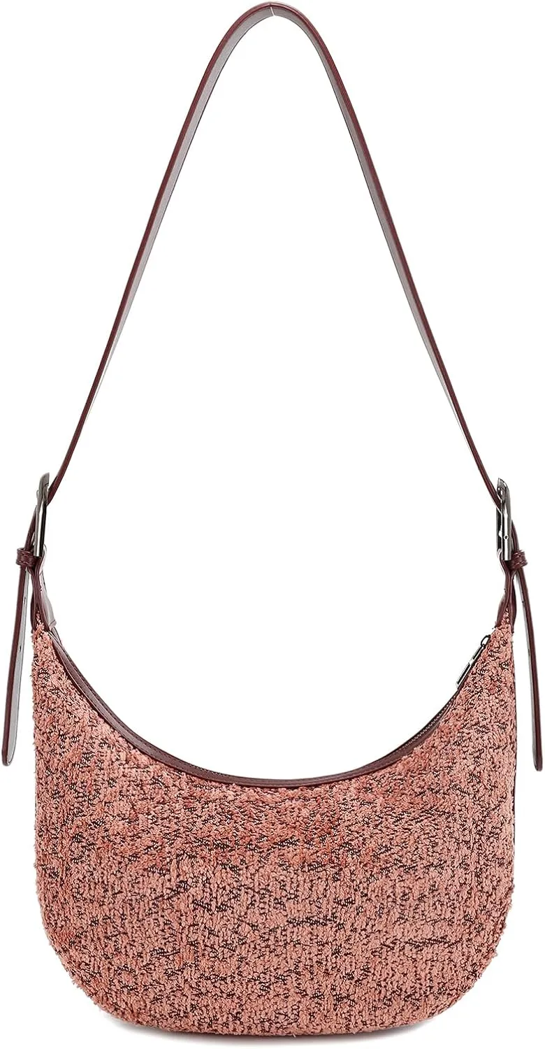 E Sherpa Shoulder Bag for Women Jacquard Fleece Hobo Tote Handbag Clutch Purse