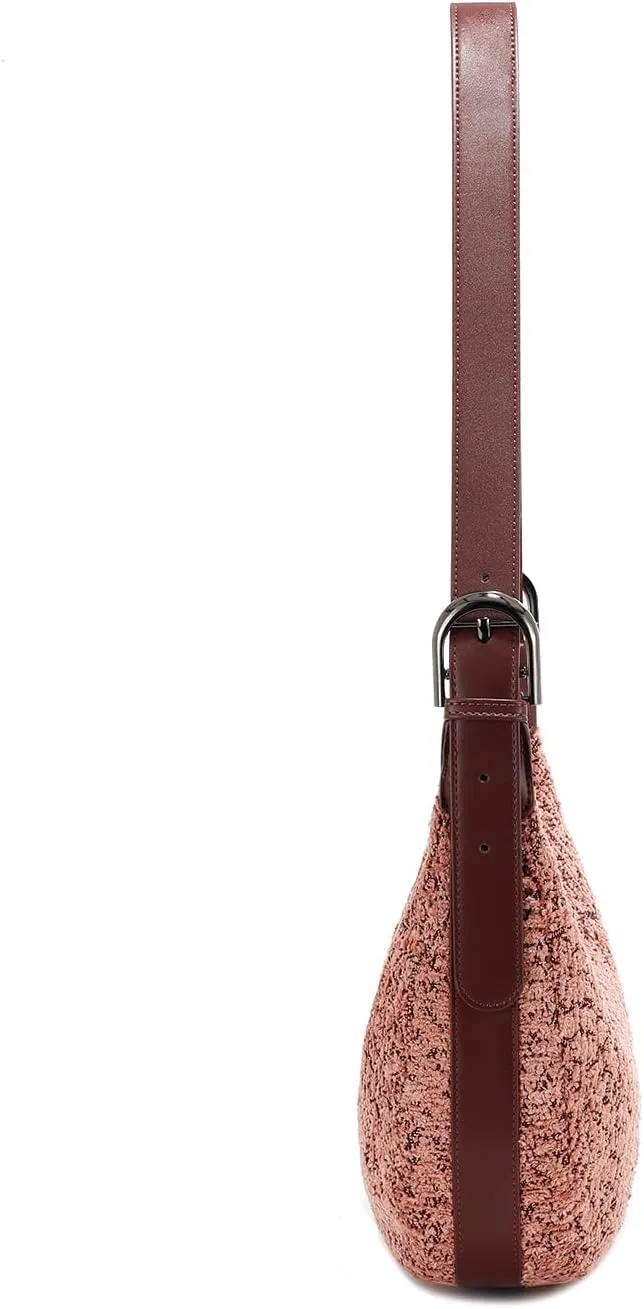 E Sherpa Shoulder Bag for Women Jacquard Fleece Hobo Tote Handbag Clutch Purse