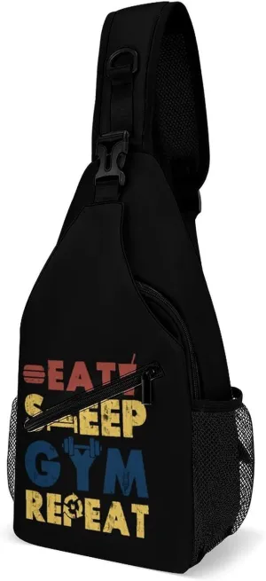 Eat Sleep Gym Crossbody Sling Bag for Men Women Lightweight Chest Bag Sling Backpack for Hiking Travel