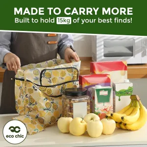 ECO CHIC Foldable Reusable Large Recycled Grocery Bags Lightweight Shopping Tote Bags with Storage Pouch - Collection of 2 bags