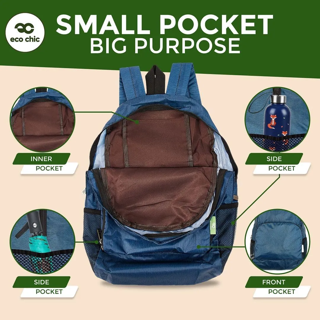 ECO CHIC Hiking Lightweight Packable Backpack - Foldable Daypack for Travel & Hiking & Outdoor Adventures - Waterproof Backpack from Recycled Materials (Dogs Teal)