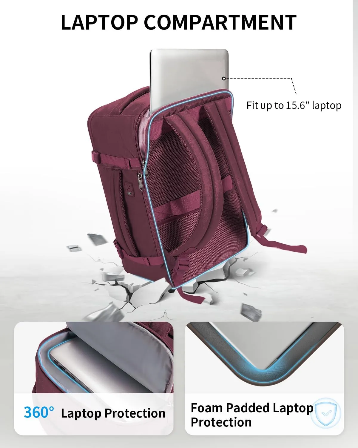ECOHUB Travel Backpack for Women, Carry on Backpack with USB Charging Hole, Spirit Airlines Personal Item Bag Flight Approved, 15.6 Inch Laptop Backpack with Anti Theft Pockets, 30L, Red