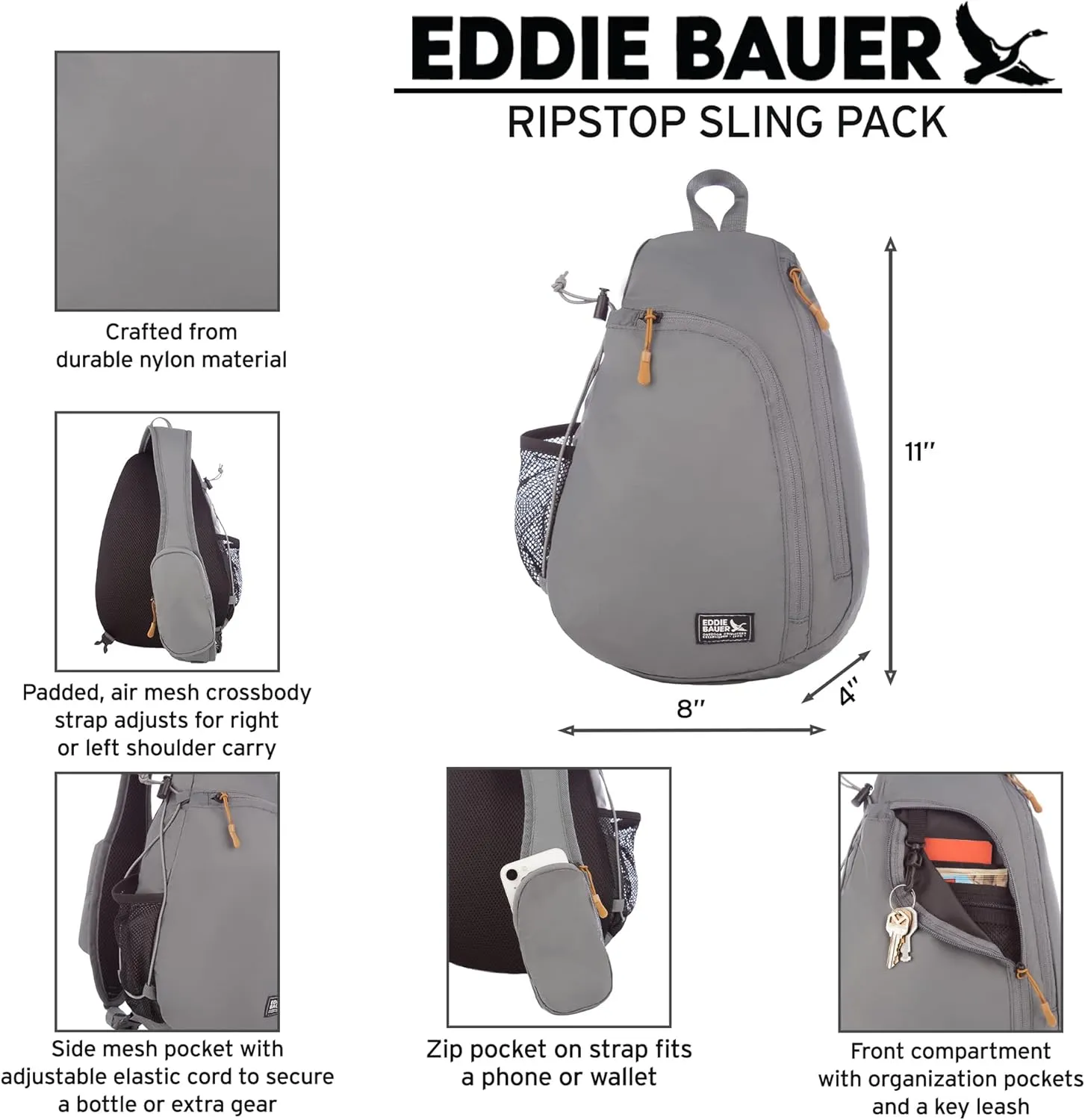 Eddie Bauer Sling Bag | Travel | Everyday Carry | Lightweight | Durable | Ripstop Nylon | 8L, Brook, One Size