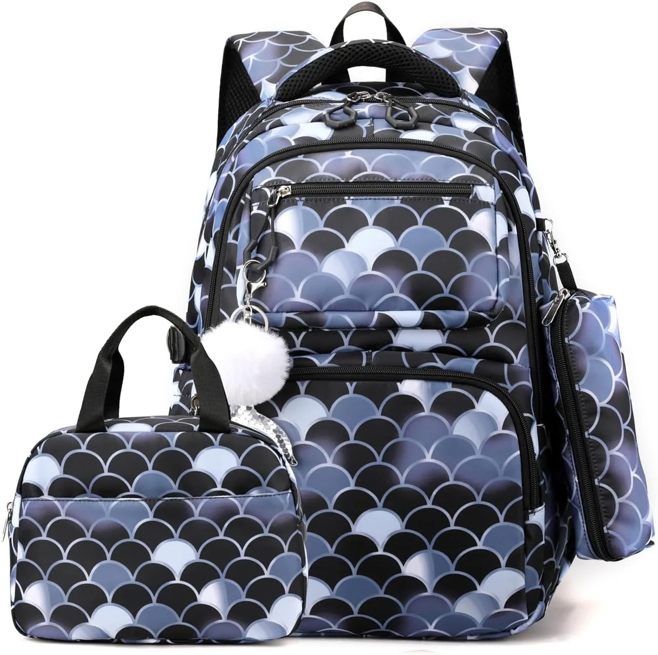 EKUIZAI 3PCS Mermaid Backpack for Girls Fish Scale Print Primary Bookbags set Girls Backpack with Lunch Box