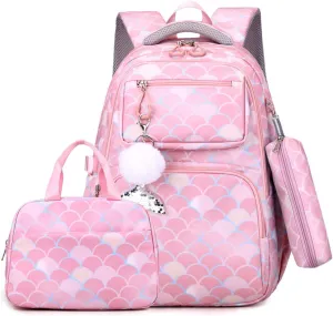 EKUIZAI 3PCS Mermaid Backpack for Girls Fish Scale Print Primary Bookbags set Girls Backpack with Lunch Box