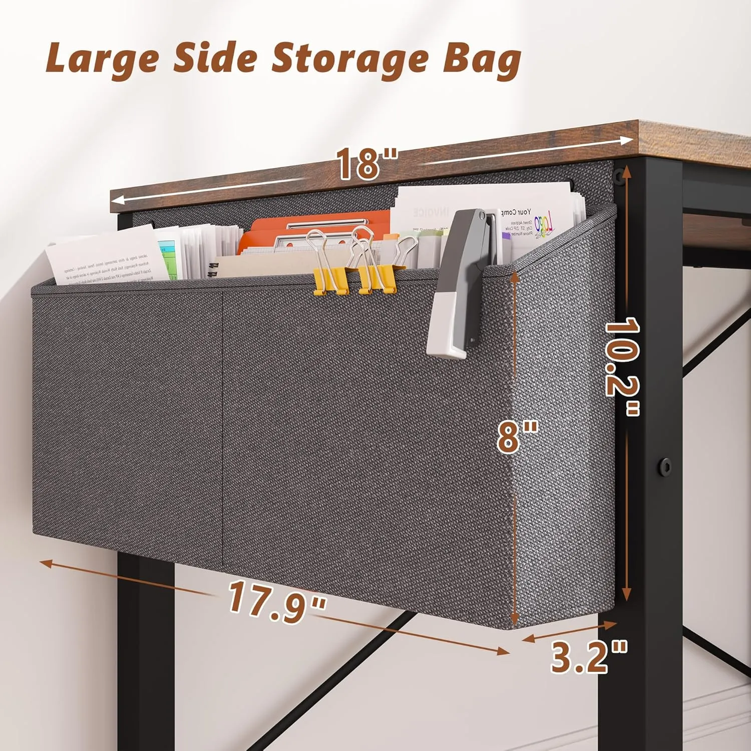 EnHomee 40 Inch Small L Shaped Desk with Storage Shelves & Side Bag, Computer Desk with Power Outlets, Reversible desks with X-Shaped Support for Bedroom, Home Office, Brown