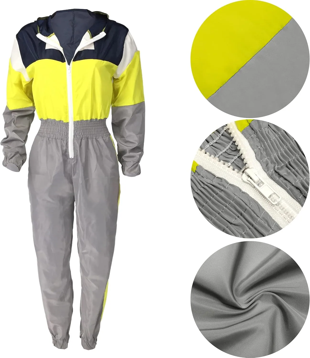 EOSIEDUR Women's Pullover Hoodies Jumpsuit Zipper Jacket Windbreaker Elastic Waistband Pants One Piece Outfits Tracksuit Set