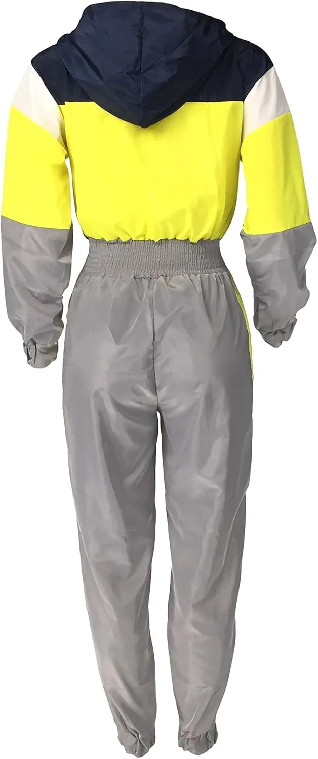 EOSIEDUR Women's Pullover Hoodies Jumpsuit Zipper Jacket Windbreaker Elastic Waistband Pants One Piece Outfits Tracksuit Set