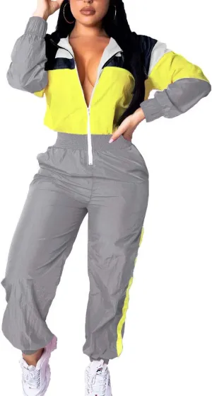 EOSIEDUR Women's Pullover Hoodies Jumpsuit Zipper Jacket Windbreaker Elastic Waistband Pants One Piece Outfits Tracksuit Set