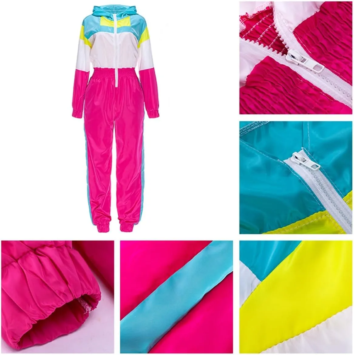 EOSIEDUR Women's Pullover Hoodies Jumpsuit Zipper Jacket Windbreaker Elastic Waistband Pants One Piece Outfits Tracksuit Set
