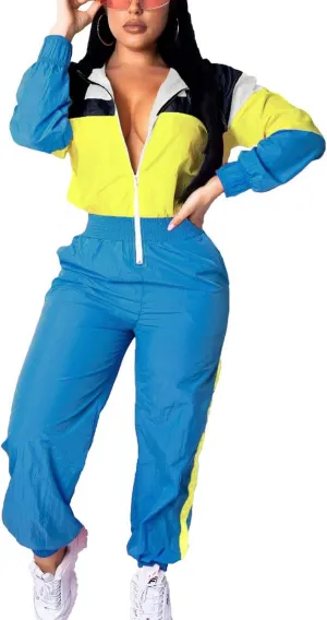 EOSIEDUR Women's Pullover Hoodies Jumpsuit Zipper Jacket Windbreaker Elastic Waistband Pants One Piece Outfits Tracksuit Set
