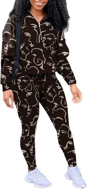 EOSIEDUR Women's Two Piece Outfits Zipper Jacket Pullover and Elastic Waistband Pants with Pockets Sweatsuit Tracksuit Sets