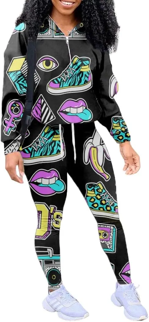 EOSIEDUR Women's Two Piece Outfits Zipper Jacket Pullover and Elastic Waistband Pants with Pockets Sweatsuit Tracksuit Sets