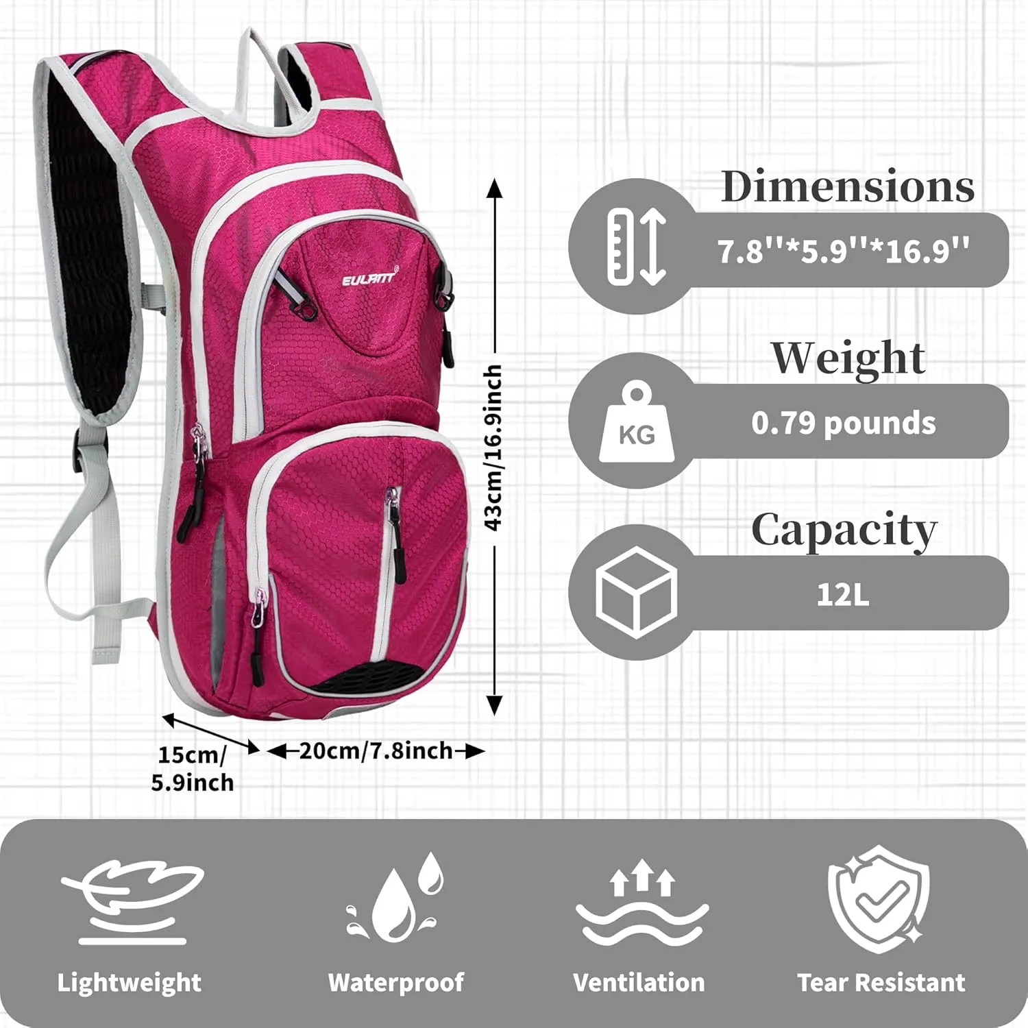 EULANT Running Backpack, Small Waterproof Daypack for Hiking Cycling Camping Walking Jogging, Water Backpack for Women Men