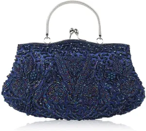 Evening Bag Beaded Sequin Design Flower Evening Purse Large Clutch Bag for Wedding Party Prom