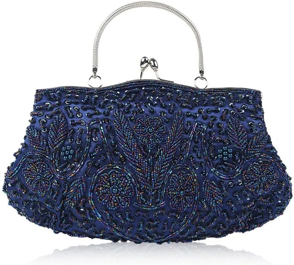 Evening Bag Beaded Sequin Design Flower Evening Purse Large Clutch Bag for Wedding Party Prom