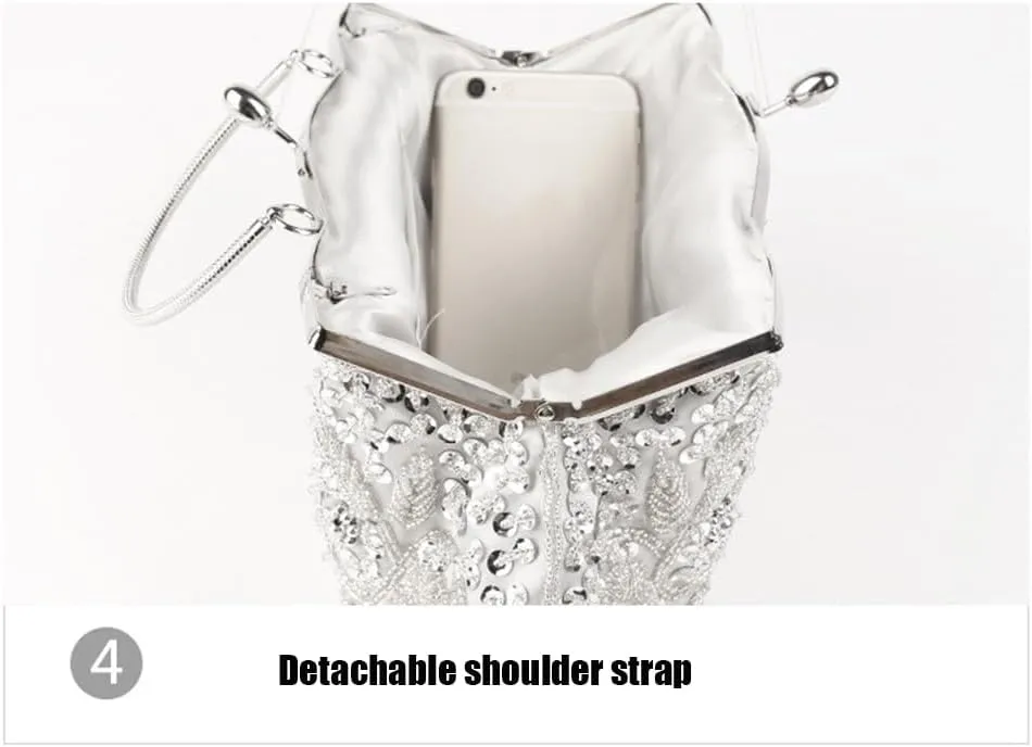 Evening Bag Beaded Sequin Design Flower Evening Purse Large Clutch Bag for Wedding Party Prom
