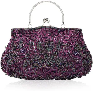 Evening Bag Womens Vintage Floral Beaded Rhinestone Embroidery Clutch Purse Evening Handbag Shoulder Bag for Wedding Party