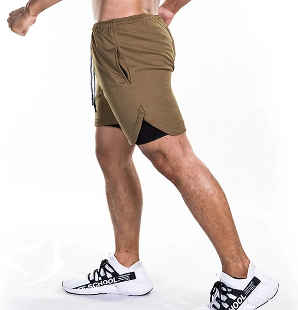 EVERWORTH Men's 2-in-1 Bodybuilding Workout Shorts Lightweight Gym Training Short Running Athletic Jogger with Zipper Pockets