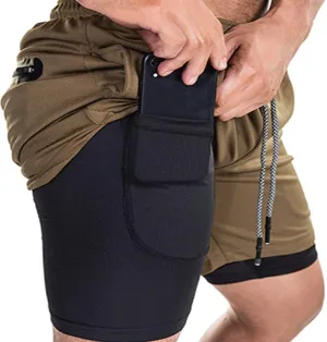 EVERWORTH Men's 2-in-1 Bodybuilding Workout Shorts Lightweight Gym Training Short Running Athletic Jogger with Zipper Pockets